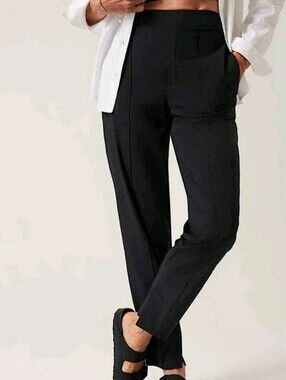 Athleta Vienna Slim Pant Black Pull On Elastic Waist Zipper Pockets 8 Tall 8T